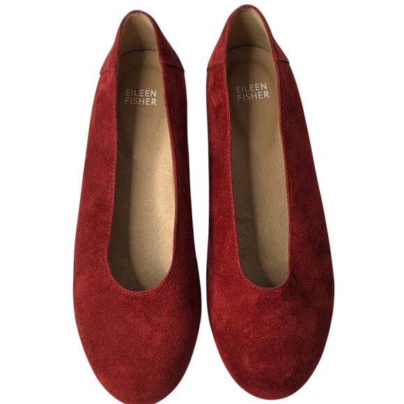 Eileen Fisher Cedar Red Suede Una Hidden Wedge Ballet Flat Shoes SZ 8.5 - Picture 8 of 11